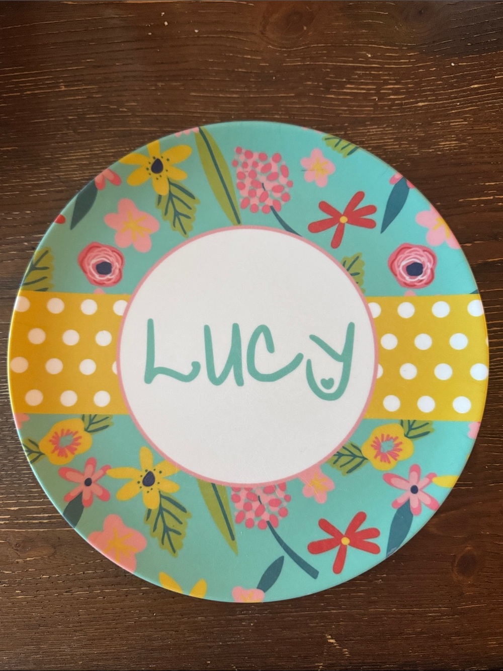 Personalized 'Lucy' Aqua Floral Party Plate - Custom Name Plate